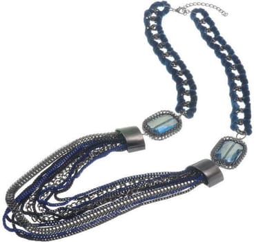 Behave ketting - Gourmetschakels met velours en stenen - Nikkelvrij - Zilverkleurig