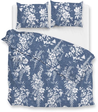 Zohome Dekbedovertrek Ibisco di Lino - Urban Blue - Bloemen - Dekbedovertrek - 240x200-220 cm - 100% Katoen - Lits-Jumeaux