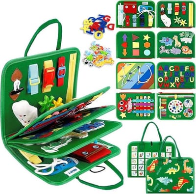 Montessori-bezigheidsbord voor peuters – 8 pagina's tellend bezigheidsboek voor kleuters - Voelbaar sensorisch activiteitenbord voor fijne motoriek - Educatief reisspeelgoed voor baby's, jongens en meisjes