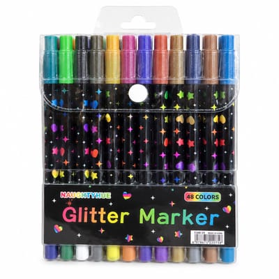24 water-based dubbelzijdige tweekleurige glitterstiften - zachte aquarel- en markeerstiftpunten - basisverpakking