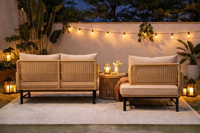 Tuin Loungeset 3-Delig L-Vorm 187x124x78 cm – 2x 2-Zits Banken & Tafel – Beige met 8 cm Kussens – Weerbestendige Balkon & Terras Set 4 Personen – Urbanhome