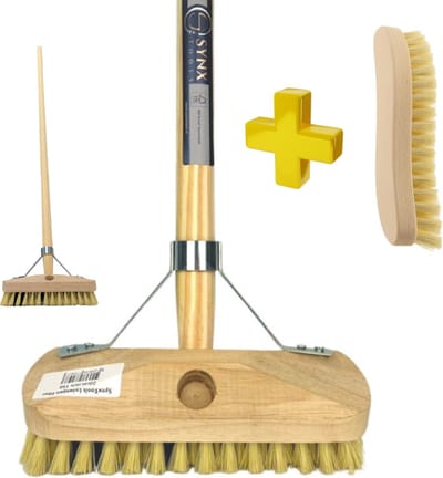 Synx Tools Schrobbezem Fiber Luiwagen + Werkhandborstel Fiber Set - Multipack set - Schrobber - Schoonmaakbezem - Schrobborstels - Incl. Steel 150 cm