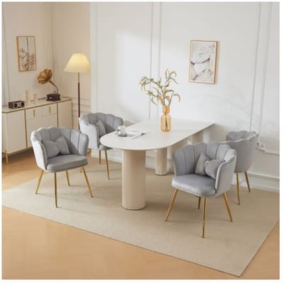 Lot de 4 chaises de salon modernes en velours chaises de salle de bain chaises rembourrées avec dossier en forme de pétale