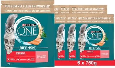 PURINA ONE BIFENSIS STERILCAT Droogvoer voor gesteriliseerde katten, rijk aan zalm (6 x 750g)