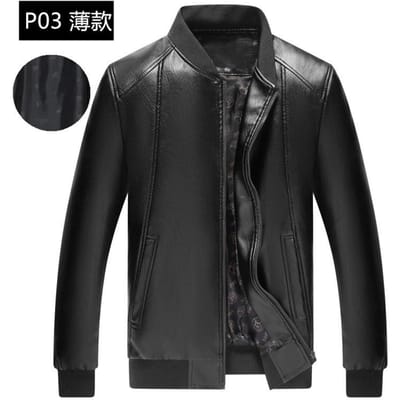 Veste en cuir de moto Veste en cuir mince pour hommes Manteau à col de baseball pour printemps et automne 60 yards 180-100kg black