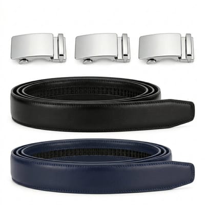 Safekeepers Luxe Automatische Riemenset – 2 Leren Riemen & 3 Gespen – Zwart en Blauw – 3.5 cm Breed