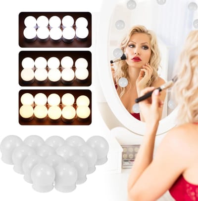 Make-upverlichting - Hollywoodlampen set met 14 LEDs en dimfunctie - incl. adapter - dimbare LED-spiegelverlichting met 3 kleuren en 10 helderheidsniveaus