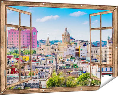 Gards Tuinposter Doorkijk Havana Stad in Cuba - 150x100 cm - Tuindoek - Tuindecoratie - Wanddecoratie buiten - Tuinschilderij