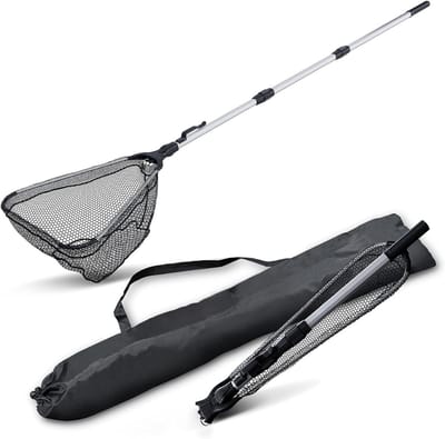 QIN® Schepnet Vissen - Visnet - Telescoop Schepnet - Met Rubber Gevoerd Visnet - Zwart - 55cm x 55cm x 160cm