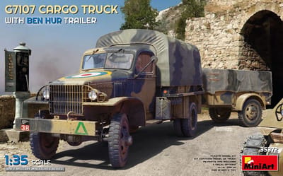 MiniArt Modelbouwpakket Militaire voertuigen - 35372 G7107 Cargo Truck met Ben Hur Trailer - WWII Amerikaanse Militaire Vrachtwagen Plastic - 1:35 - Modelbouw