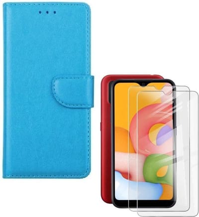 hoesje Geschikt voor: Samsung Galaxy M10 Portemonnee Turquoise met 2 stuks Glas Screen protector