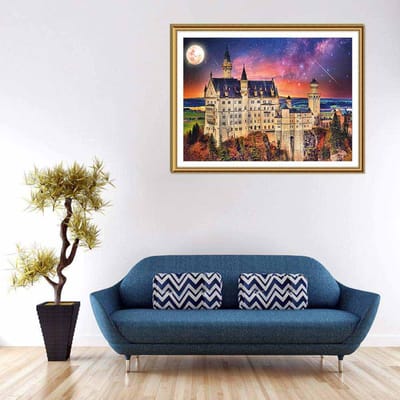 Daimond Painting Château & Lune 3D Diamant Peinture Pleine Strass Diamant Peinture Broderie 20X30CM brown