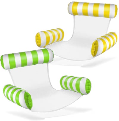 BIXc®- Luchtmatras zwembad, opblaasbare stoel, waterstoel met rugleuning en armleuningen, zwemzitting, zwembadstoel, zonnestoel, waterrelaxstoel set van 2 stuks - groen/wit & geel/wit.