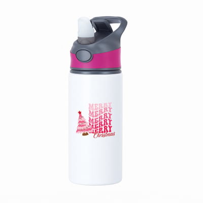 Hacebo® - Kerst merry christmas waterfles met rietje roze - Kerstmis - Kerst beker - winter - kerst - christmas - kerst cadeau - water fles - 650ML