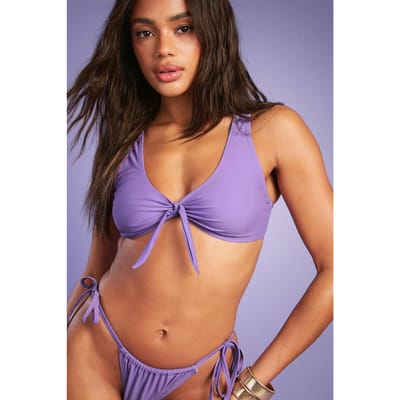 boohoo Dames Mix & Match Bikini Top met Strikdetail en Diepe V-hals | Lilac | Maat: 6