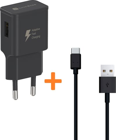 USB Oplader - Snellader met USB-C Kabel 1 Meter geschikt voor Samsung Galaxy S8 S9 S10 S10E Ultra / Note 10 20 / Plus / FE / Lite / A70 / A50 / A11 / A12 / A51 / A41 / A21S / A20s / Oppo / Motorola / Nokia / Huawei - Oplaadkabel en Adapter - zwart