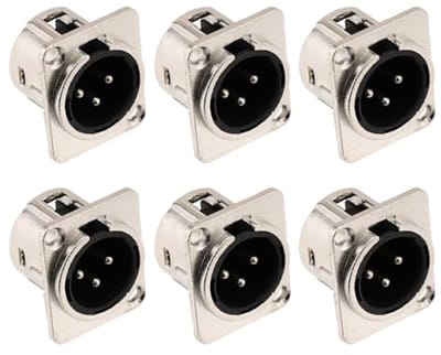 6 Stuks 3-polige XLR-stekkers voor Paneelmontage - Vernikkelde Koper, Geschikt voor Microfoon en Luidsprekers