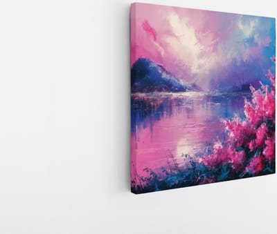 Saammp Canvas Schilderij - Roze Landschap - Natuur - 20x20 - Foto op canvas - Wanddecoratie - Muurdecoratie Woonkamer - Slaapkamer decoratie - Canvas Print