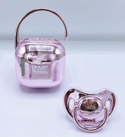 Roze speen, speen met een speenhouder, speen meisje in roze metallic kleur - fopspeen meisje, speenhouder meisje, roze speen, roze fopspeen - kan ook rechtstreeks als cadeau wordt verstuurd