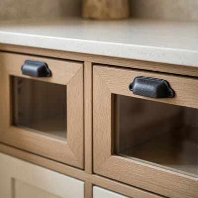 Landelijk keukenbeslag: set van 2 gietijzeren schelp handgrepen - Handgreep gietijzer set van 2 stuks 11.5cm x 3.5cm- Landelijk meubelbeslag - vintage schelp greep zwart - Handgrepen metaal