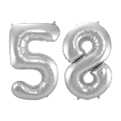 Folieballon 58 jaar - Zilver - 86 cm