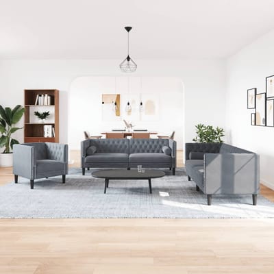 vidaXL - 3-delige - Loungeset - Chesterfield - en - bolsters - fluweel - donkergrijs