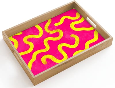 Dienblad hout 40x30 cm - Schootdienblad - Lijn - Geel - Abstract - Borrelplank rechthoek - Plateau dienbladen