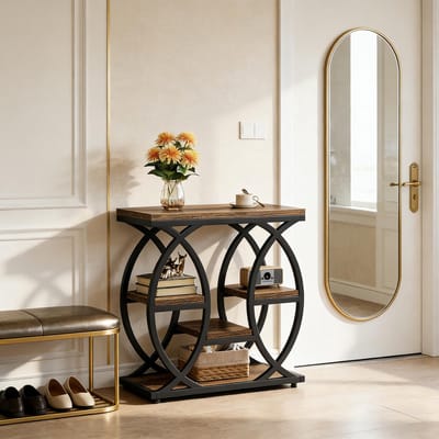 MIVRAY Bijzettafel - Compact Met Meerdere Planken - Voor Woonkamer En Hal - Hout En Metaal - Bruin