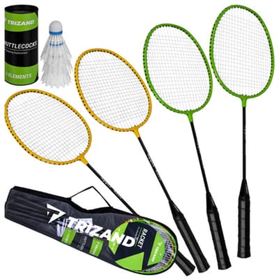 Playos® - Badmintonset - 4 Rackets, 3 Shuttles en Opbergtas - Groen / Oranje - Badmintonset - Badminton Rackets - Badminton Set - Recreatief - Kampeer Speelgoed - Camping - Kamperen