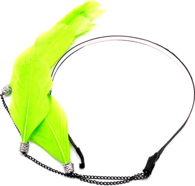 Festival/Ibiza diadeem met hanger 4 veren felgroen