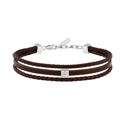 Maserati Jewels Bracelet en Acier Inoxydable Argenté Avec Cuir Recyclé Marron JM525AVE33 Pour Homme