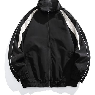 Jas met opstaande kraag Lente en Herfst Heren en Dames Hong Kong Stijl Trend Contrasterende Kleur Losse Baseballjas M black