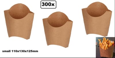 300x BIO Nature kraft frietbak  bruin klein - Patat friet frites bakje snack bak saus take away