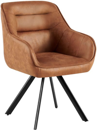 CLP Pettuli Eetkamerstoel - draaibaar 180° - met armleuning - fauteuil - rugleuning - gestoffeerde stoel - belastbaar tot 150 kg - Kunstleer/licht bruin