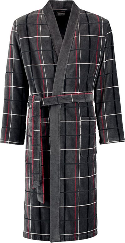 Cawö Badjas Heren – Luxe Kimono – Geruit Antraciet – 100% Katoen - maat 48