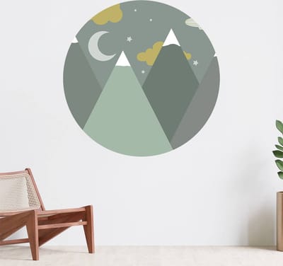 Muurcirkel zelfklevend behang - Groene bergen in de nacht - Wanddecoratie - 080cm behangcirkel - Ronde sticker voor aan de muur - Behangsticker verkrijgbaar in verschillende formaten