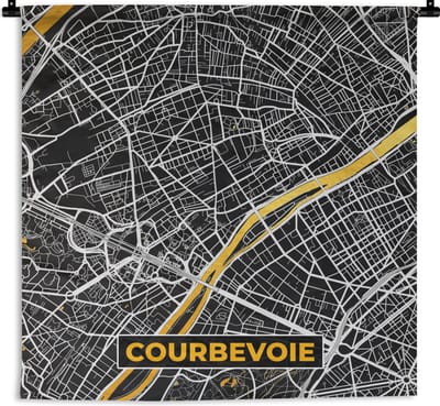 Wandkleed - Wanddoek - Plattegrond – Kaart – Stadskaart – Frankrijk – Courbevoie - 180x180 cm - Wandtapijt