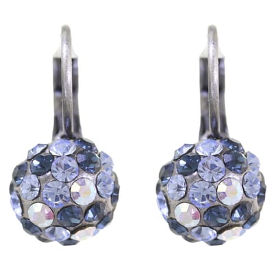 Behave – Dames oorhangers – Blauwe kristallen – 1 cm – Mat vintage zilver