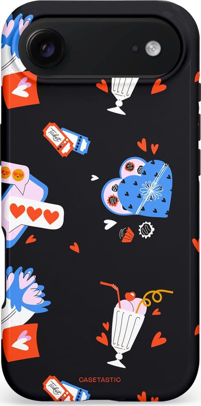 Casetastic hoesje geschikt voor Apple iPhone Air - MagSafe - Dubbellaagse bescherming - Liefdes Kaarten - Fashion Case - Zwart Lavendel Wit
