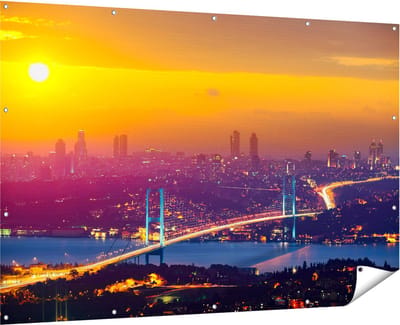 Gards Tuinposter Bosporusbrug in Istanbul bij Zonsondergang - 180x120 cm - Tuindoek - Tuindecoratie - Wanddecoratie buiten - Tuinschilderij