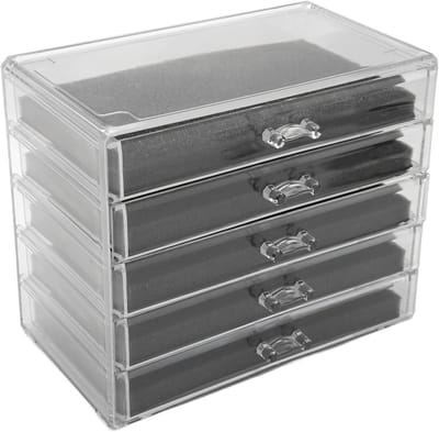 Duidelijke Acryl Sieraden Organizer met 5 Lades, Stapelbare Opbergdozen voor Make-up en Oorbellen, Perfect Cadeau voor Vrouwen en Meisjes