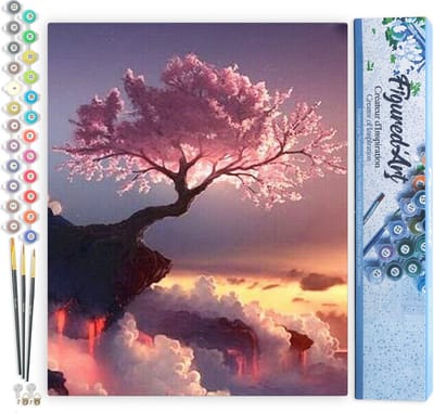 Figured'Art Schilderen op Nummer Volwassenen canvas Roze Boom - Handwerk acrylverf Kit DIY Compleet - 40x50cm zonder frame