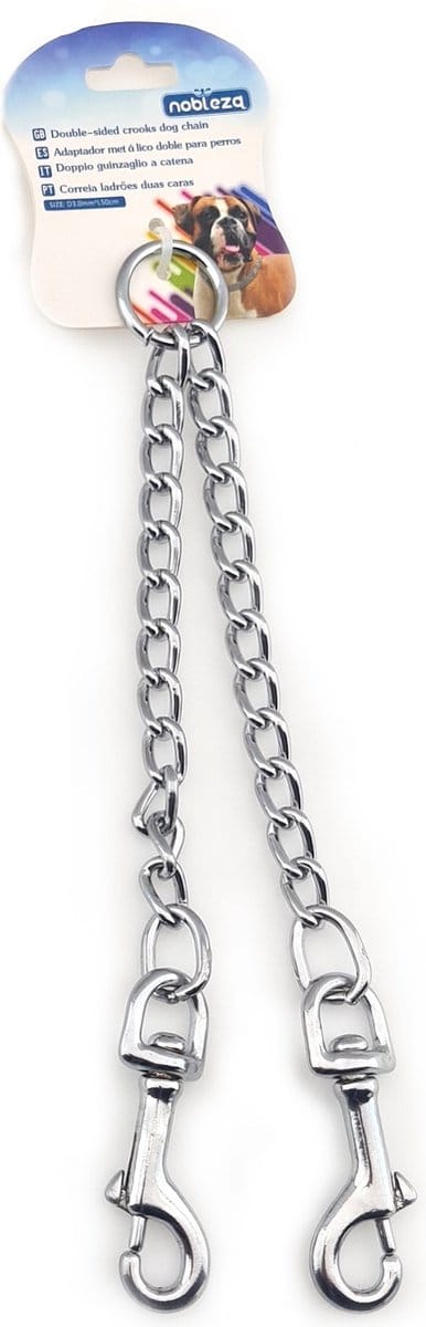 Nobleza Honden dubbel aanlijn ketting - Maat L - Lengte 2x 25cm - Hondenriem - Riem hond - RVS