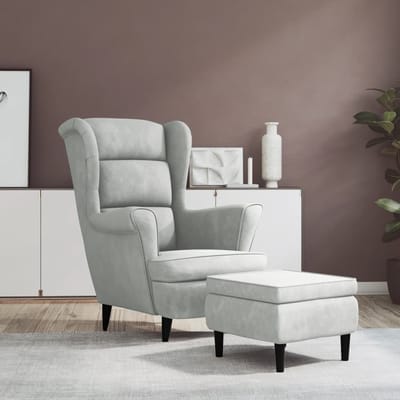vidaXL - Fauteuil - met - voetenbank - fluweel - lichtgrijs