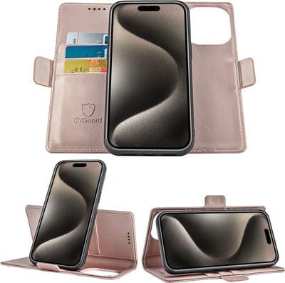 Geschikt voor iPhone 15 Pro Max Book Case Hoesje - Uitneembaar Hoesje - Magnetische Sluiting - Portemonnee Rose