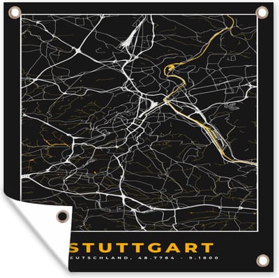 Tuin poster Stuttgart - Goud - Plattegrond - Kaart - Stadskaart - Duitsland - 200x200 cm - Tuindoek