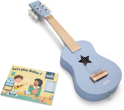 Woet® Houten Speelgoedgitaar met Draagriem - Blauw - Speelgoedinstrument - Mijn eerste Gitaar Inclusief Muziekboekje - Speelgitaar voor Kinderen - Vanaf 3 jaar