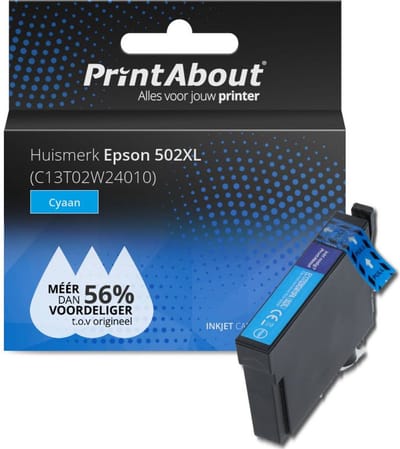 PrintAbout huismerk Inktcartridge 502XL (C13T02W24010) Cyaan Hoge capaciteit Geschikt voor Epson