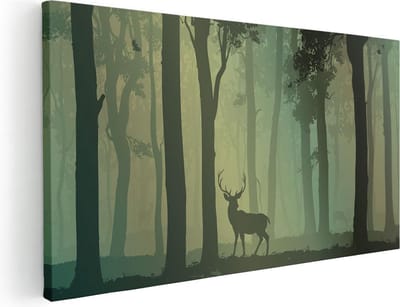 Artaza Canvas Schilderij Hert - 40x20 cm - Klein - Wanddecoratie Bos - Muurdecoratie Boom - Schilderijen Op Canvas