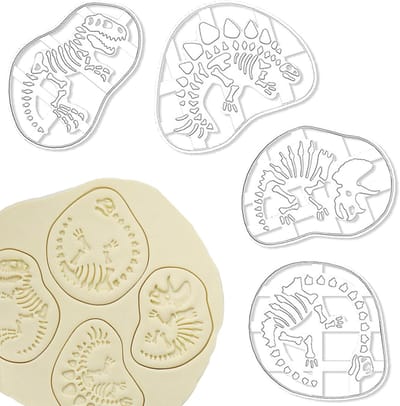 Dinosaurus Koekvormpjes - Fossiel Uitsnijders - Koekjes Bakken - Set van Vier - Tot 115 cm - Wit